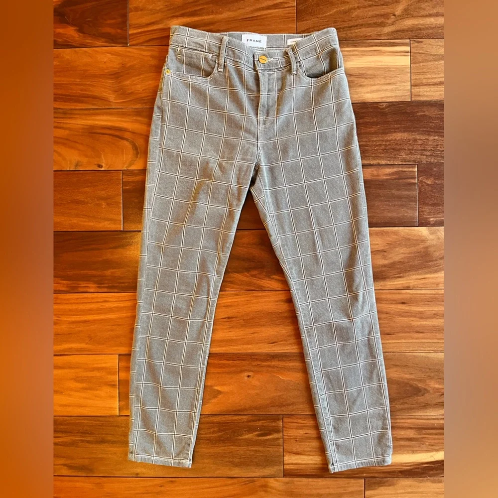 Frame Le High Skinny‎ Crop Jeans in Windowpane Plaid - Picture 2 of 7